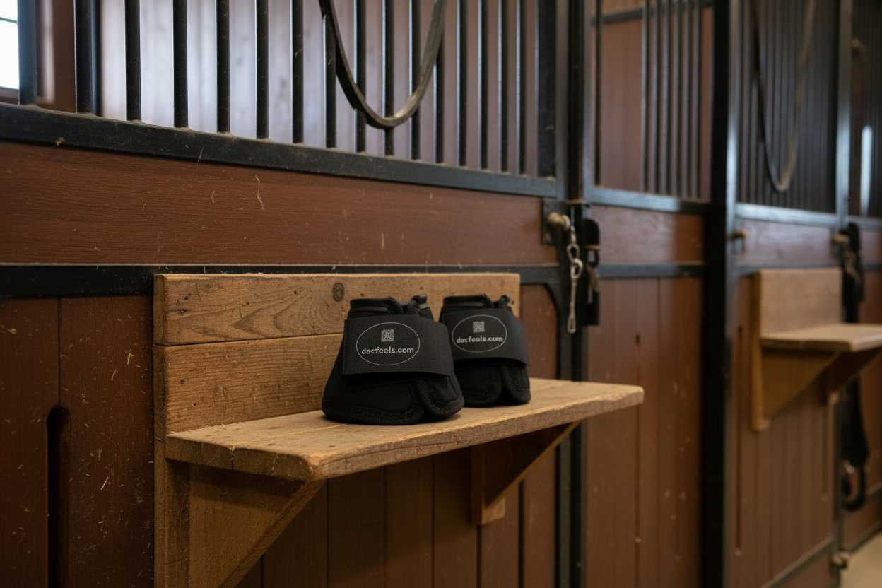 Magnetic Bell Boots for improved horse hoof health in black.