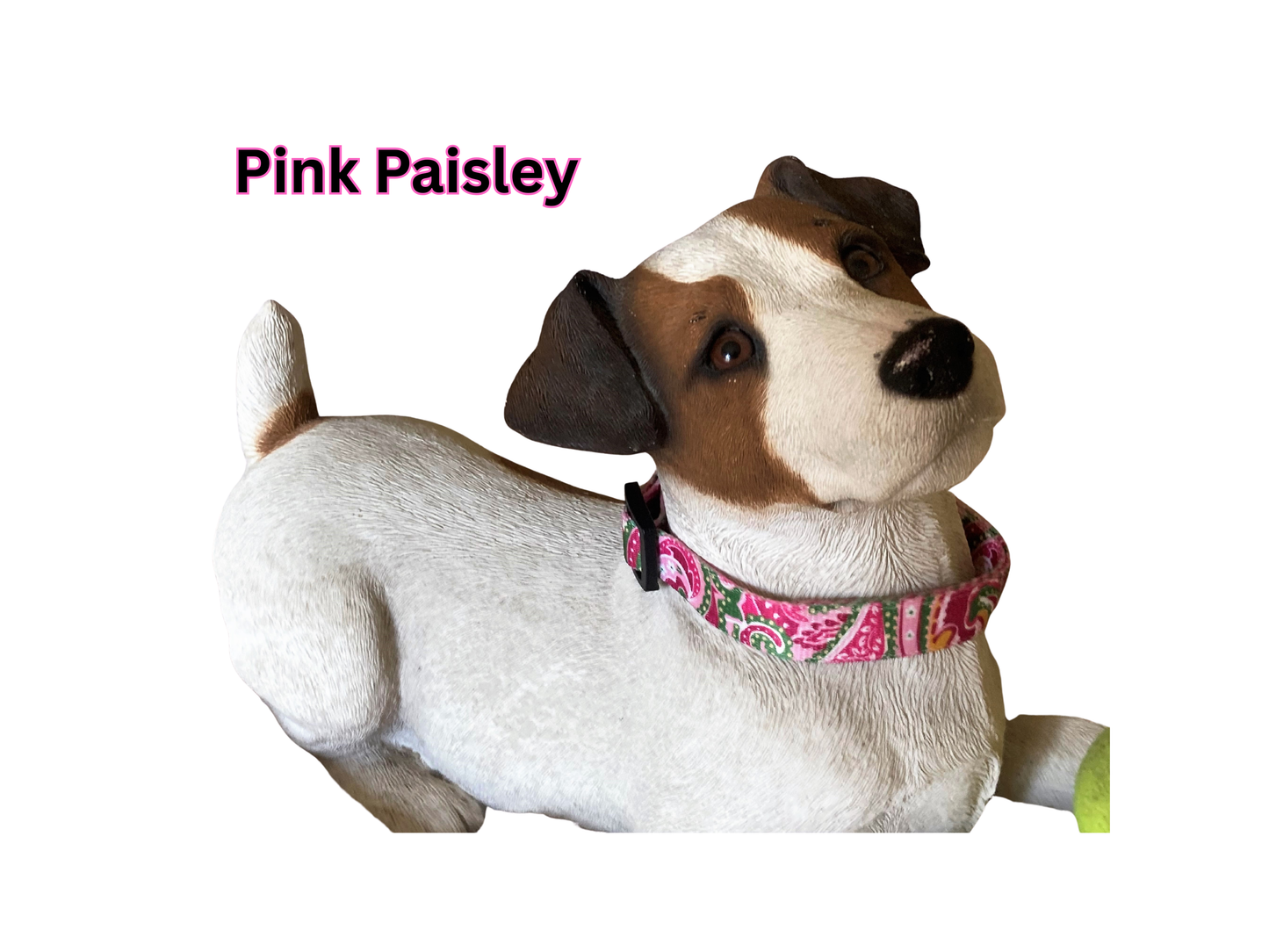 Maxx2 Therapeutic Dog Collar with Magnets for improved pet wellness in the Pink Paisley pattern on a dog figurine.
