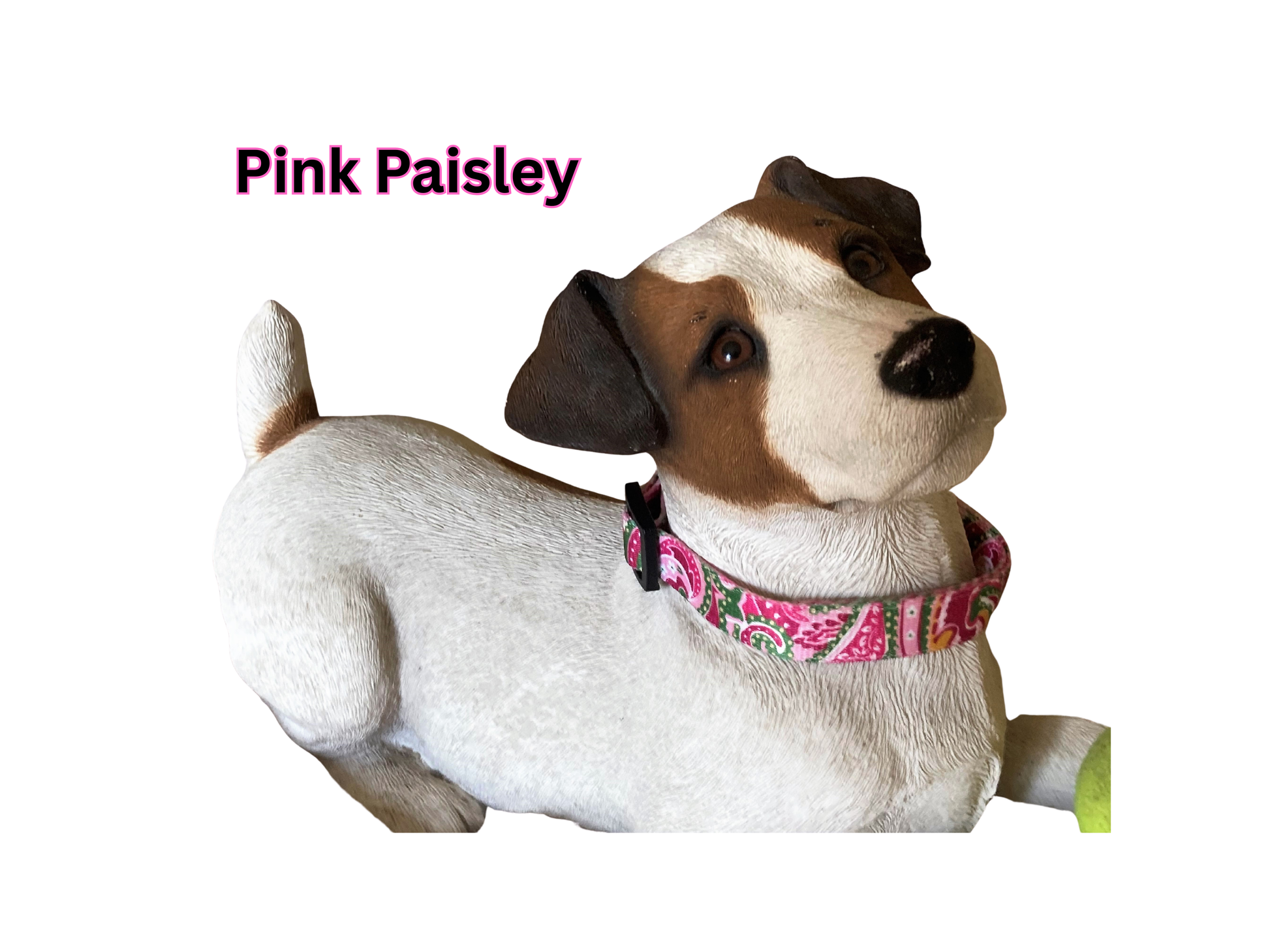 Maxx2 Therapeutic Dog Collar with Magnets for improved pet wellness in the Pink Paisley pattern on a dog figurine.