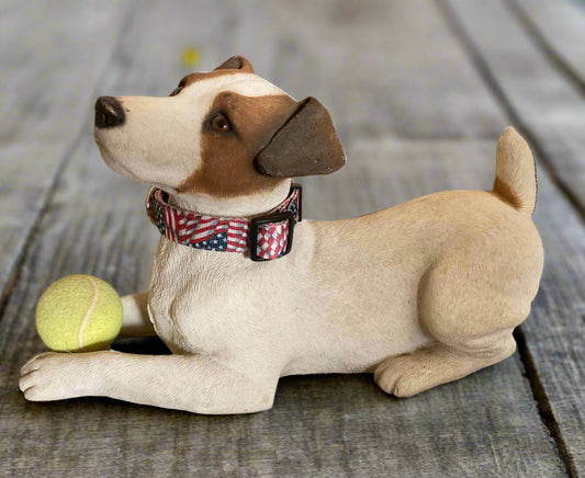 Maxx2 Magnetic Dog Collar for arthritis on a dog figurine wearing the Flag themed collar for improved overall health benefits.